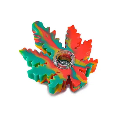 Vibrant silicone hand pipe leaf fidget spinner with glass center