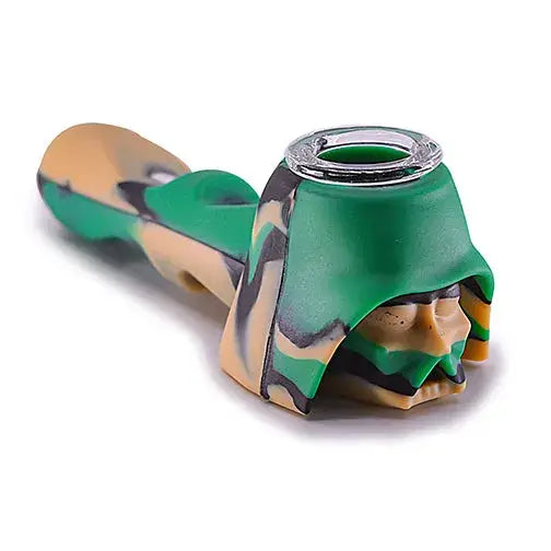 Green tan camo silicone hand pipe Space Villain with glass bowl