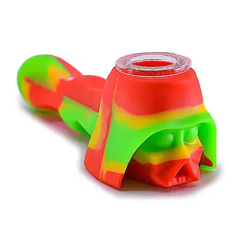 Vibrant silicone hand pipe Darth Vader helmet with colorful swirls