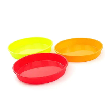 Vibrant silicone round dish tray in neon green, orange, red 9 inch
