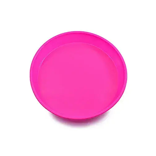 Vibrant pink 9 inch silicone round dish tray with glossy finish