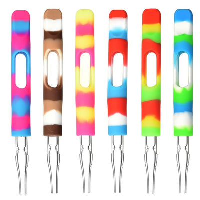 Colorful silicone wrapped dab straw with removable glass tip crochet hooks set