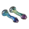 Colorful silver fumed glass spoon pipe with swirling patterns and rounded ends - 5 Inch