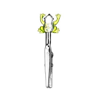 Glass memo clip Tweezers with a cute green frog handle, spring loaded for easy use