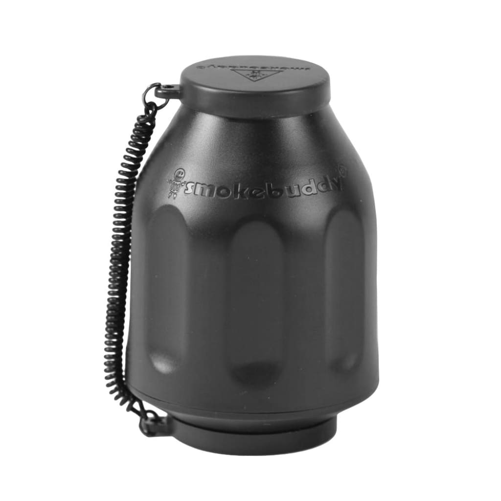 Smokebuddy Original personal air filter with black plastic vaporizer and coiled chain lid