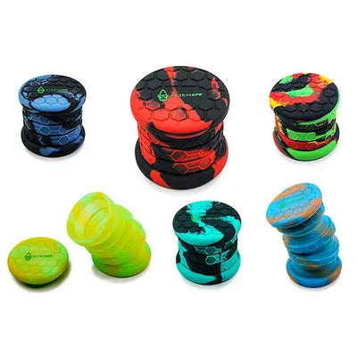 Space King collapsible silicone jar with vibrant hexagonal grip covers