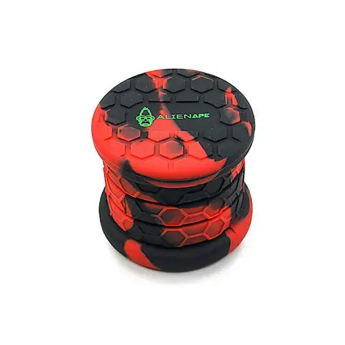 Space King Collapsible silicone jar with red black grinder and green Alienape logo