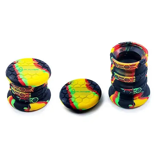 Space King collapsible silicone jar with vibrant honeycomb ear plugs