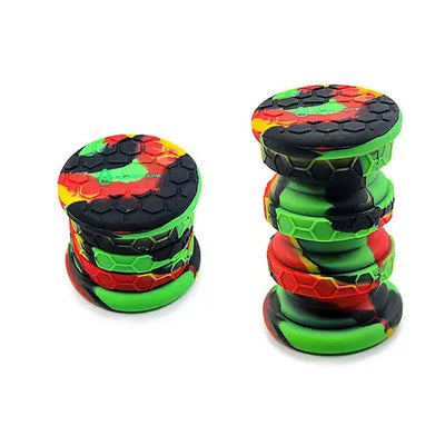 Space King collapsible silicone jar with vibrant green red black honeycomb grinder