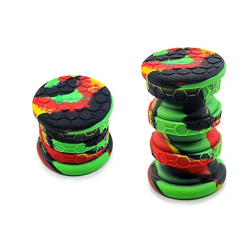Space King collapsible silicone jar with vibrant green red black honeycomb grinder