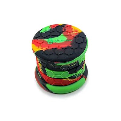 Space King collapsible silicone jar with vibrant red green black grinder