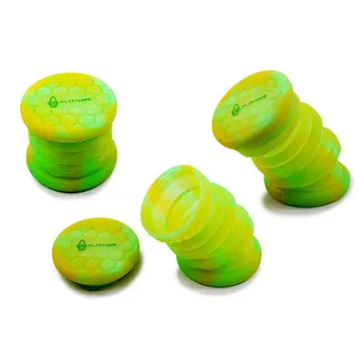 Space King collapsible silicone jar with vibrant neon green Alienware honeycomb grip