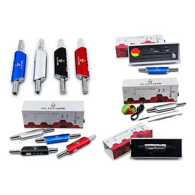 Space King electric nectar collector with Alienape vaporizer pens in blue, white, black, red