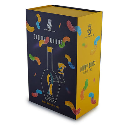 Colorful box packaging for Space King Gummy Worms Water Pipe - vibrant and artful design