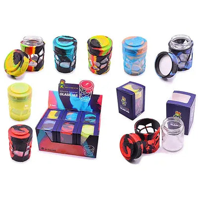 Space King stackable sili glass jar with colorful silicone lining