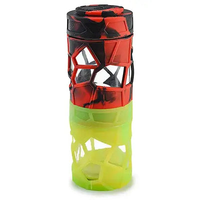 Space King stackable sili glass jar red black camo silicone grip with lime green base