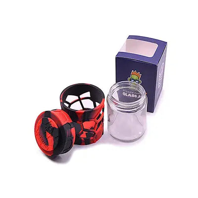 Space King stackable sili glass jar with red black silicone grinder