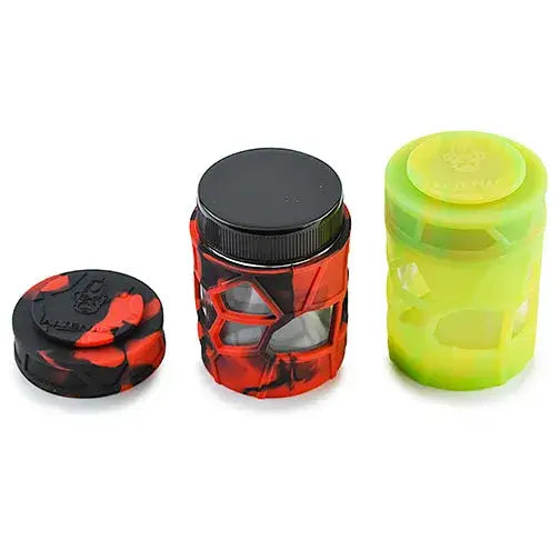 Space King stackable sili glass jar in red black honeycomb silicone