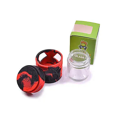 Space King stackable sili glass jar with red black silicone grinder