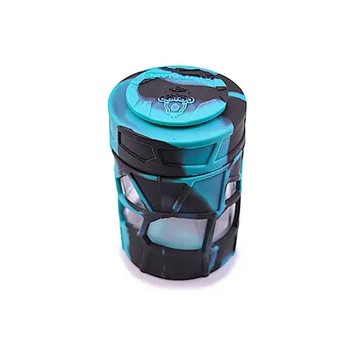 Space King stackable sili glass jar with teal black vape cartridge