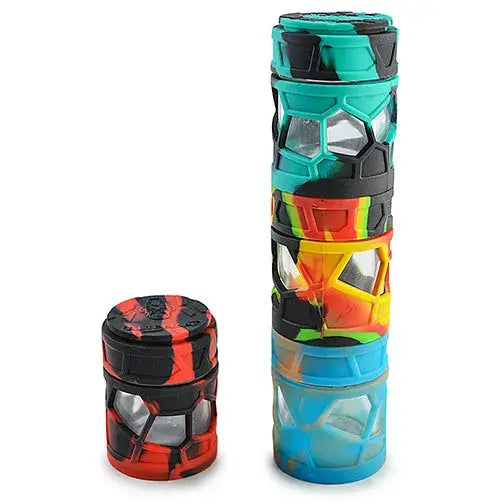 Space King stackable sili glass jar with vibrant honeycomb silicone grinder