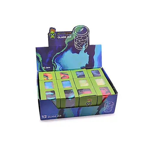 Space King stackable sili glass jar with vibrant multicolored design