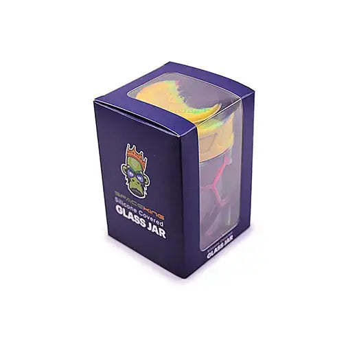 Space King stackable sili glass jar with vibrant multicolored silicone cover