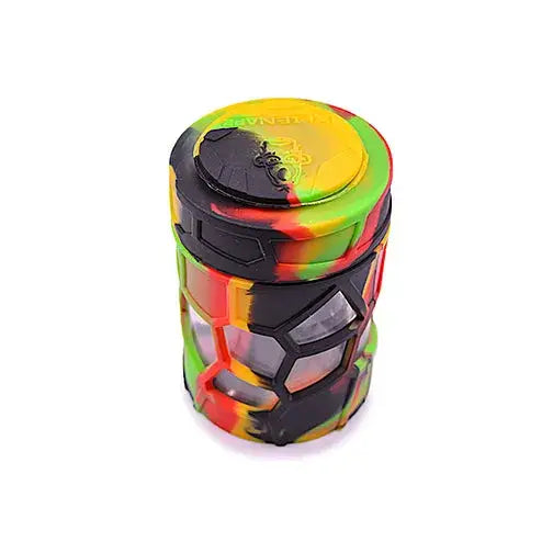 Space King stackable sili glass jar with vibrant silicone body and black yellow lid