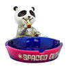 Panda polyresin ashtray with built-in cigarette rests featuring a cartoon panda figurine