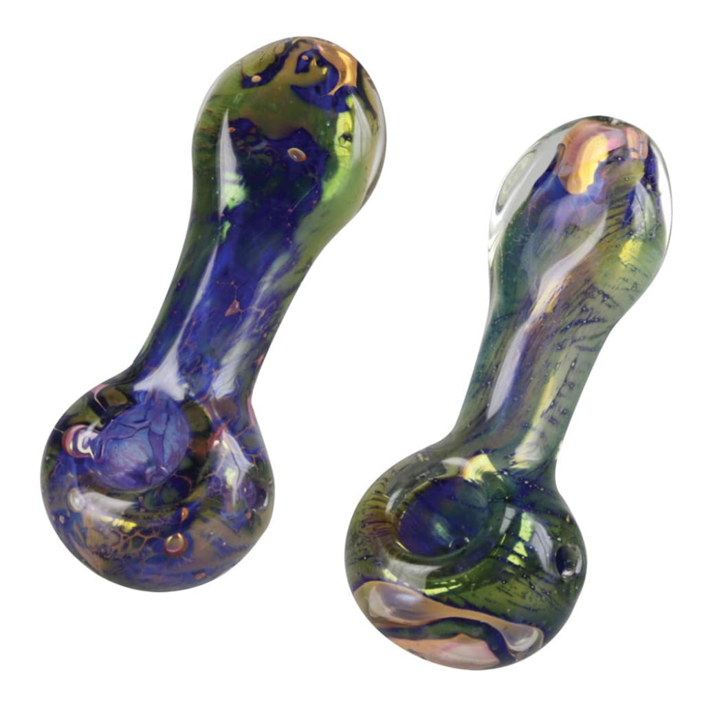 Spattered Fumed Spoon Pipe – Colorful Glass Pipe With Swirling Patterns, 4 Inches