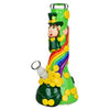Beaker style dark water pipe with leprechaun theme, rainbow, pot of gold, and shamrocks