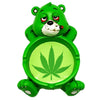 Green stoner bear polyresin ashtray with built-in cigarette rests and marijuana leaf design