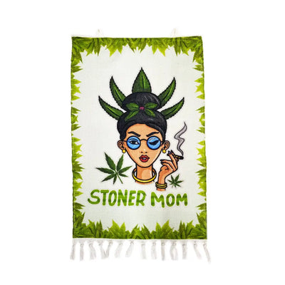 Stoner Mom Art White Woven Tapestry with Smokerolla Magazine Decor
