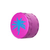 Pink cylindrical bottle cap with blue palm tree design on Sunakin Sungrinder with ultra-strong cutting teeth