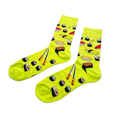 Sushi-patterned yellow Sushi Socks fits all sizes for a durable and comfortable fit