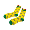 Bright yellow taco socks with patterns and green accents for all-day comfort and fit