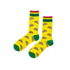 Pair of taco socks featuring colorful stripes and a comfortable all-day fit