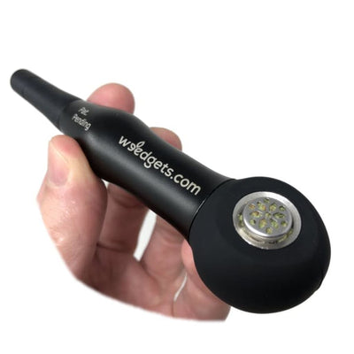 Black handheld device with LED light, featuring incredible coughless technology for cool hits
