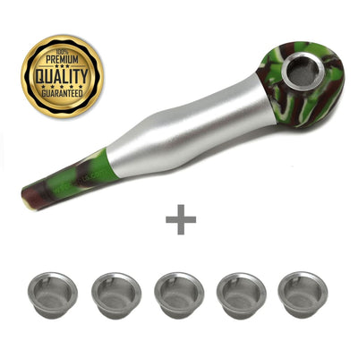 Metal camouflage smoking pipe with incredible coughless technology and extra bowl inserts