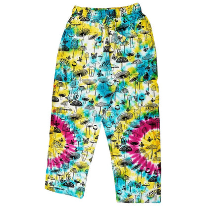 Threadheads Tie Dye Mushroom Cargo Pants with vibrant mushroom and butterfly print pattern