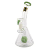 Beaker Base Glass Bong with Cube Percolator and Green Accents for Smooth Hits