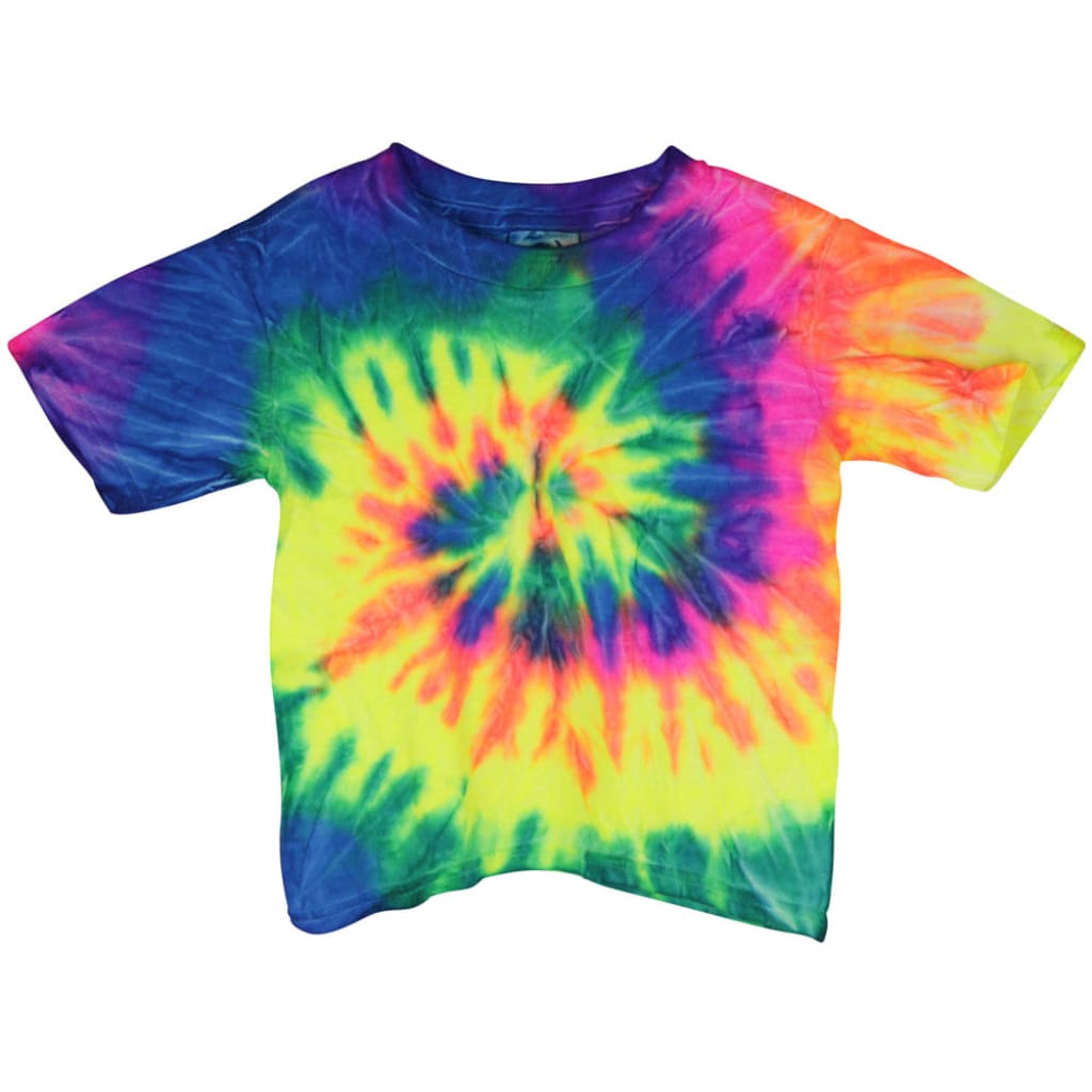 Neon Rainbow Colors Toddler Tie-Dye T-Shirt in 100% Cotton with Spiral Swirl Pattern