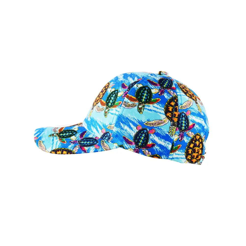 Blue turtle ocean print baseball hat snapback with turtle pattern and ocean-inspired design