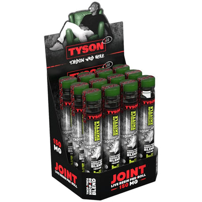 Live Resin Pre-roll Joint 150mg THC branded as Tyson in a reusable tin display case