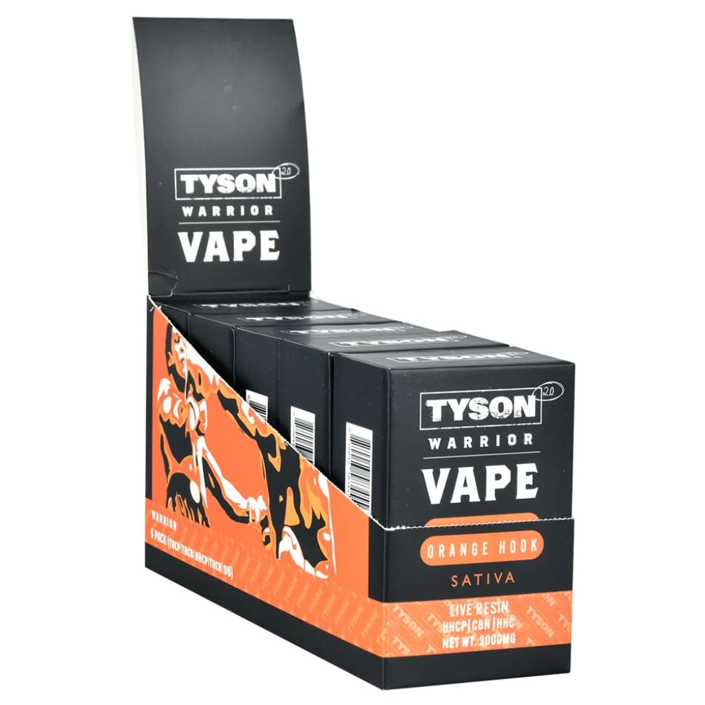 Display Box Of Warrior Live Resin Disposable Vapes - Tyson 2.0 Gear Orange Hood Sativa Flavor