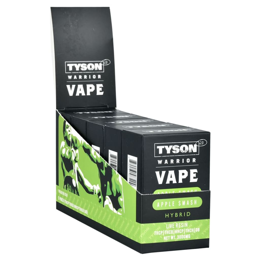 Display Box Of Tyson Warrior Live Resin Disposable Vapes In Apple Smash Flavor
