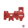 Tyson 2.0 Pigeon herb grinder packaging with white leaf logos on unfolded red design