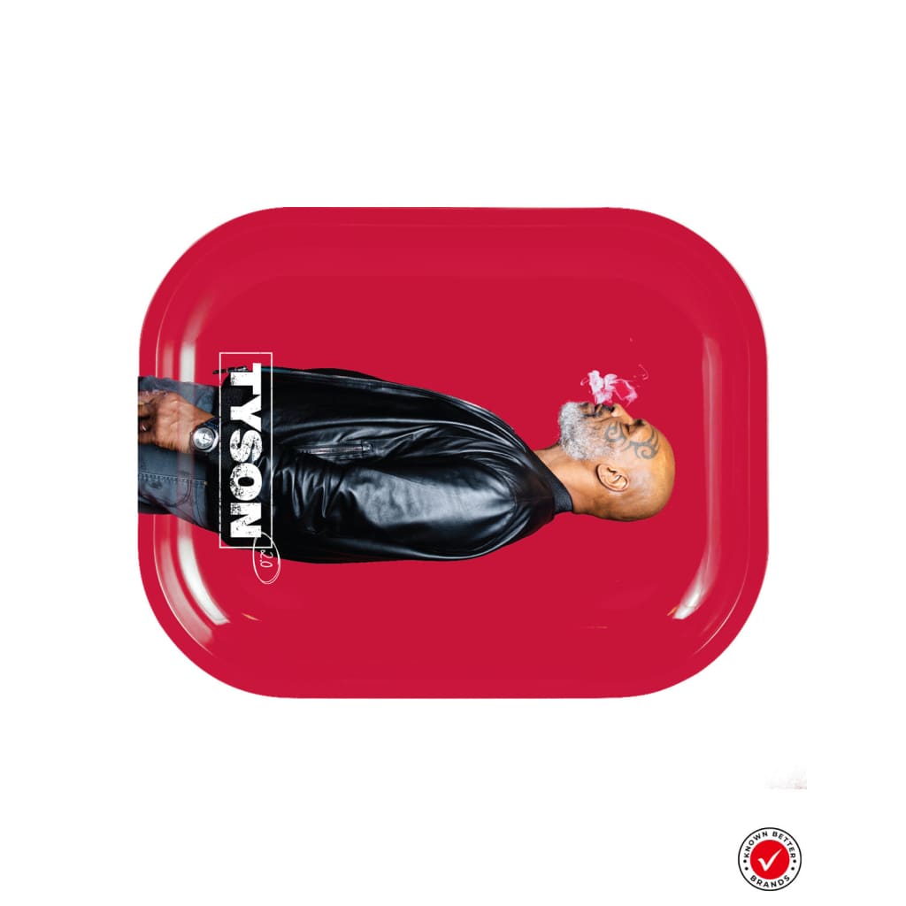 Red rolling tray featuring stylized person in black jacket with ‘TYSON’ text - Tyson 2.0