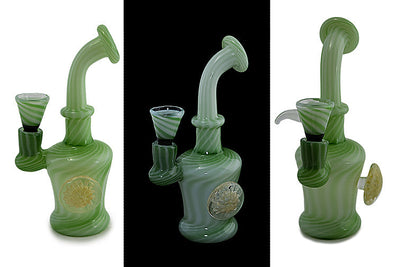 Compact Slime Green Water Pipe with Marble Accent