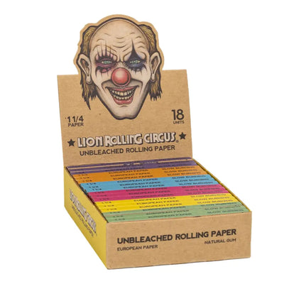 Lion Rolling Circus unbleached rolling papers box with clown face lid